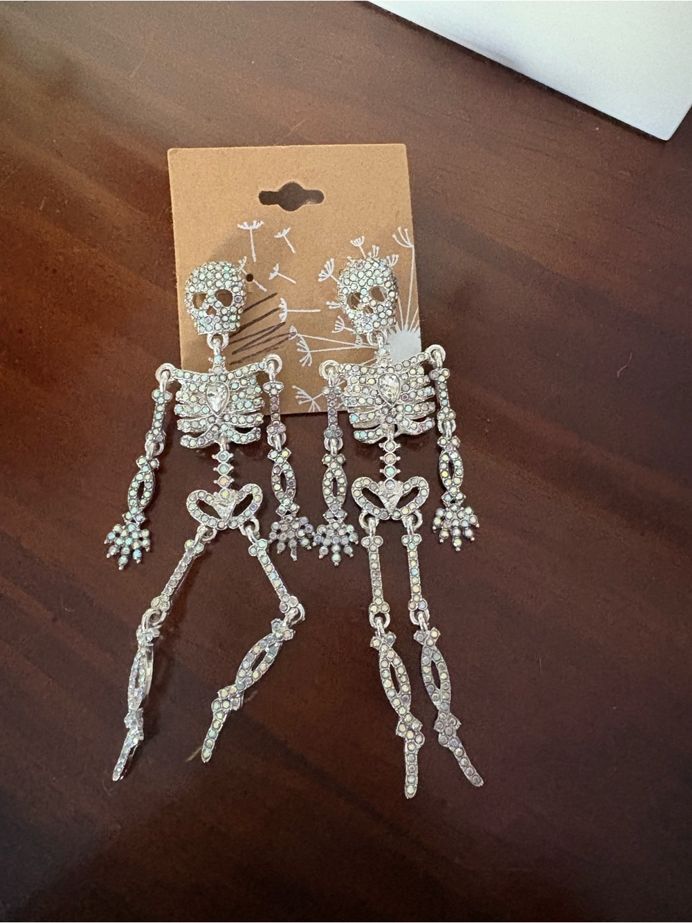 Rhinestone Crystal Skeleton Drop Earrings - Silver Tone